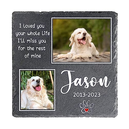 Husguciy Custom Pet Memorial Stones, Personalized Cat or Dog Grave Marker Memorial Stone, Customized Waterproof and Weatherproof Pet Memorial Stones, Condolence Gift (Square 3)