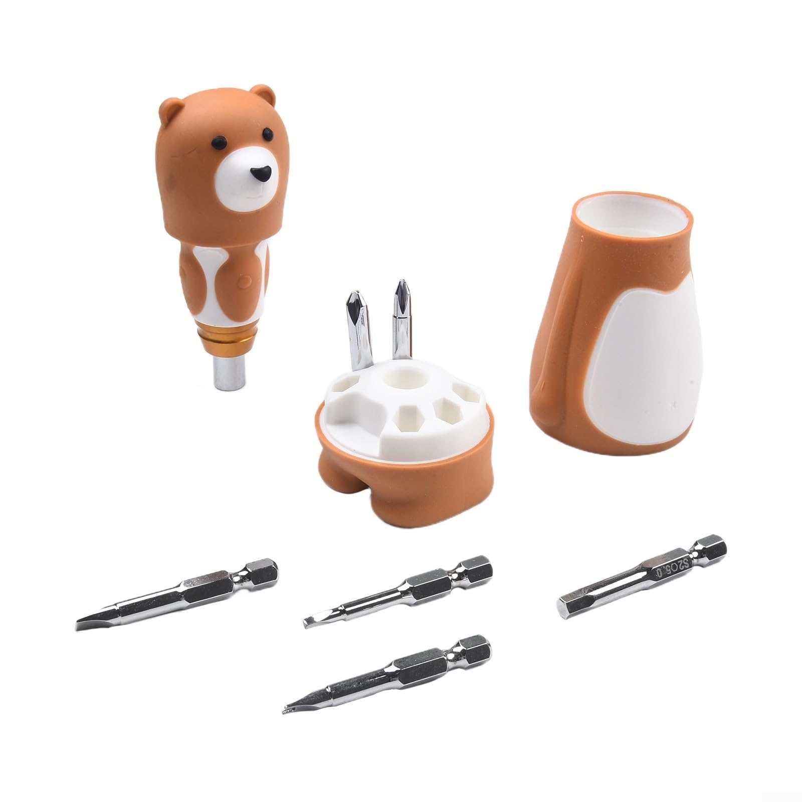6-in-1 Precision Screwdriver Set With Bear-Themed TPR Handle And High-Strength Alloy Steel Tips For Small Device Repairs