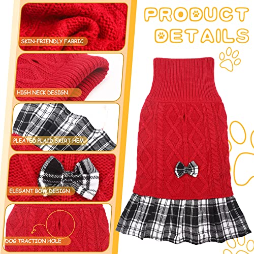 Weewooday 2 Pieces Dog Sweater Plaid Dress Turtleneck with Bow Tie Cold Weather Sweater Pet Sweater Pullover Knitwear… - Image 6