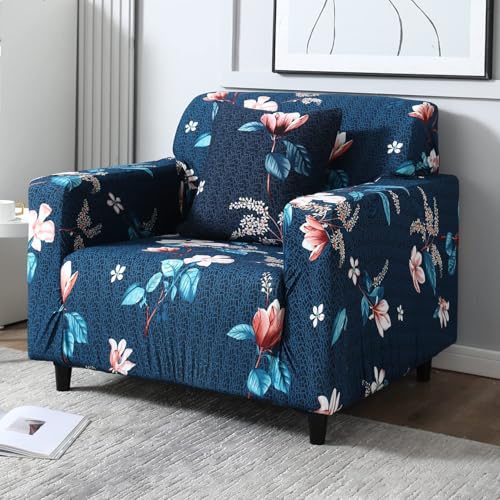 Image of Stretch Sofa Cover, Geometric Print, Elastic Slipcover for 3 Seater, Spandex Fabric, Living Room Furniture Protector (Blue)