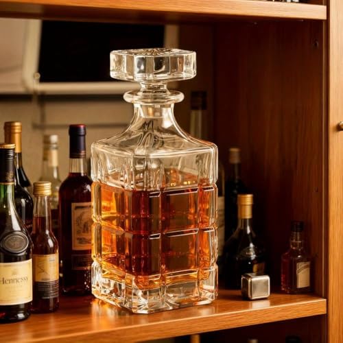 Image of PrimeWorld Glass Liquor Decanter (750 ml) with Airtight Stopper | Premium Spirits Decanter for Whiskey, Vodka & Bourbon | Elegant Decanter Bottle for Home Bar, Party Decor & Gifting