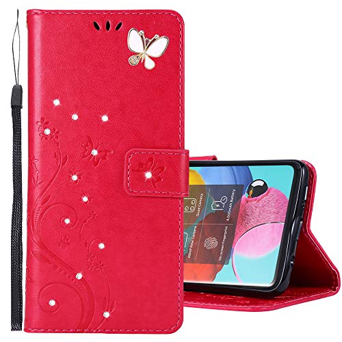 Funda Samsung Galaxy S21 mujer con purpurina roja y tarjetero anticaídas