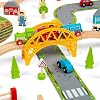 Bigjigs Rail 80 Piece Rural Road and Rail Wooden Train Set - Kids Train Set with 80 Bigjigs Train Accessories incl. Bridges & a Level Crossing for Pretend Play