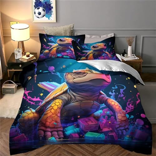 Housse de couette tortue de dessin animé en microfibre 135x200 cm