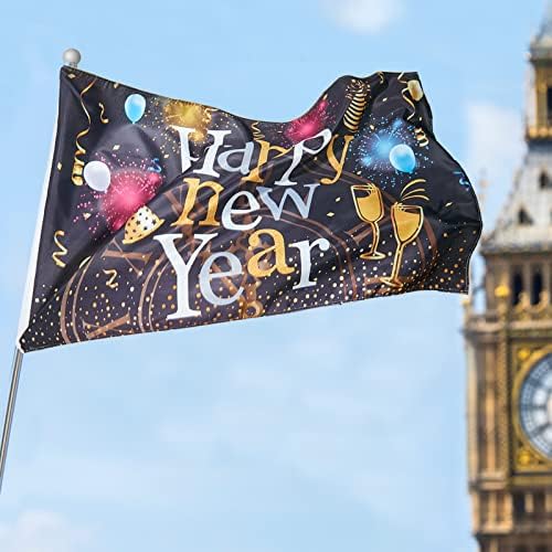 Tatuo New Year Flag Happy New Year Backdrop Happy New Year Firework Flag Happy New Year Decorations for New Year Home Garden Indoor Outdoor Decorations, 4.9 x 2.8 FT
