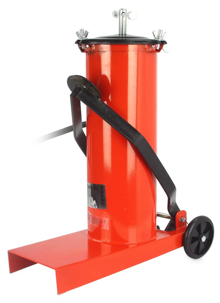 Ingrassatore Pneumatico a Barile 6L 360 Bar Lubrificatore Grasso a Pedana Tubo 4m | con Ruote | Azionamento Leva | 2 estremità Rigida e Flessibile