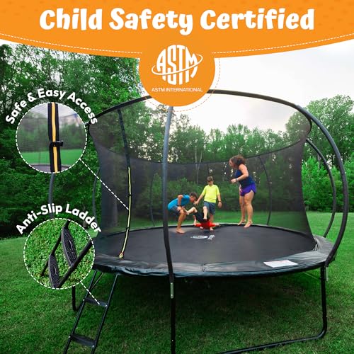 Image of JUMPZYLLA Trampoline Outdoor 8FT 10FT 12FT 14FT 15FT 16FT with Enclosure, Non-Slip Ladder & Anti-Rust Coated Frame, ASTM Approved Recreational Backyard Large Trampoline with Net for Kids & Adults