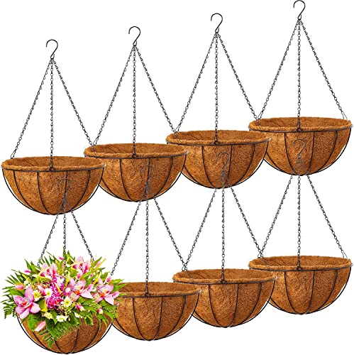8 Pack Hanging Planters 12 Inch Metal Flower Pots Basket Holder with Coconut Coir Liners Metal Round Wire Plant Holder with Chain Porch Decor for Indoor Outdoor Patio Porch Garden Decoration 8 Pack Hanging Planters 12 Inch Metal Flower Pots Basket Holder with Coconut Coir Liners Metal Round Wire Plant Holder with Chain Porch Decor for Indoor Outdoor Patio Porch Garden Decoration