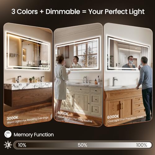 Image of 60x40 LED Bathroom Mirror with Anti-Fog, Backlit & Front Lit, Memory