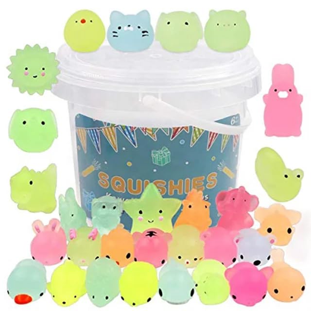 Image of Glow in The Dark Mini Squishy Animal Toys, Kawaii Stress Relief Mochi Squishies,, (25 Pieces)