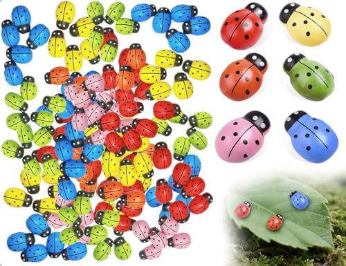 Lhbwhiz 100 Décorations Coccinelles, Mini-Coccinelles Autocollantes en Bois, Idéales pour Les Loisirs Créatifs, Les Fêtes et Le Scrapbooking