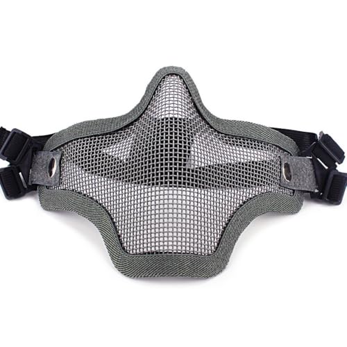 SDYAYFGE Máscara Airsoft Media Cara Rejilla Metálica,Protector Facial Transpirable Correa Elástica Ajustable Máscara Paintball Caza Tiro Deportivo Actividades Al Aire Libre Cosplay