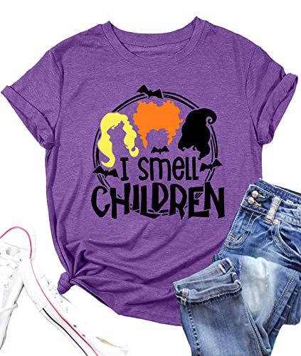 I Smell Children Halloween Shirt Women Sanderson Graphic Tshirt Hocus Pocus Shirts Fall Short Sleeve Tee Tops
