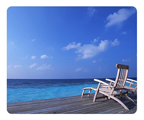 Canvas Chairs On Tropical Island Gaming Mouse Pad - Unique Personalized Oblong Shaped Mouse Pad Design Natural Eco Rubber Durable Computer Desk Stationery Accessories Gifts For Mouse Pads - Support Wired Wireless or Bluetooth Mouse