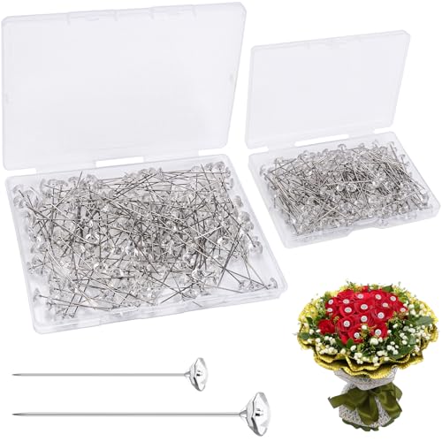 400 Pcs Corsage Boutonniere Pins 2.1&1.5Inch Crystal Rhinestones PinStraight Floral Pins Clear Flower Pins for Flower Bouquets Wedding Bridal Hair Accessories
