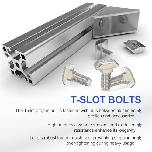 Image of PATIKIL M8 x 14 mm T-Slot Bolts, 20 Sets Drop-in Bolt Hammer Head with Hexagon Flange Nuts T-Bolt Stud Sliding Screw for 45 Series Aluminum Extrusion Profile, Silver