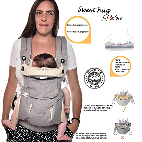 Marsupio neonati ergonomico, 4 in 1,in puro cotone...