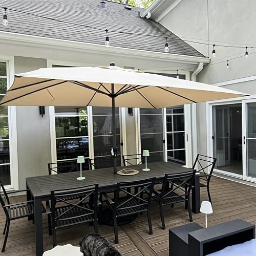 Image of PURPLE LEAF Outdoor Market Umbrella 12' x 9' Rectangle Beige 8 Metal Ribs