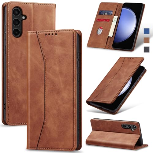 Image of Jasonyu Flip Wallet Case for Samsung Galaxy S23 FE,Leather Magnetic Folio Cover with Card Holder,Kickstand - TPU Shockproof Durable Protective Phone Case,Brown