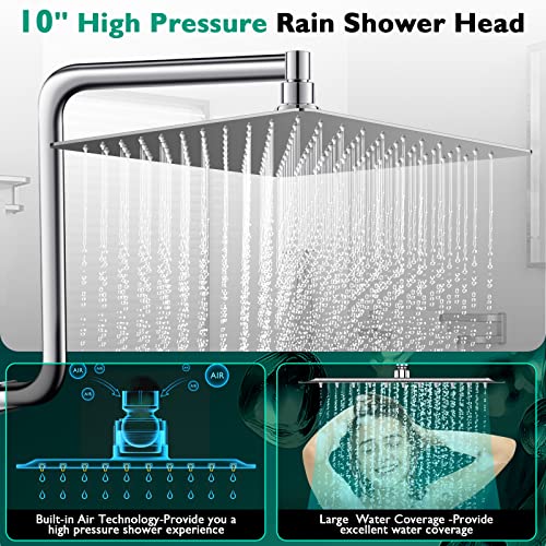 Pinwin Dual Filtered Shower Head,Upgraded 10''Rain Shower Head With 12'' Z-Shaped Adjustable Extension Arm & 9-Setting High Pressure Handheld Shower Head Combo,Shower Head Filter For Hard Water,Chrome #TOP6
