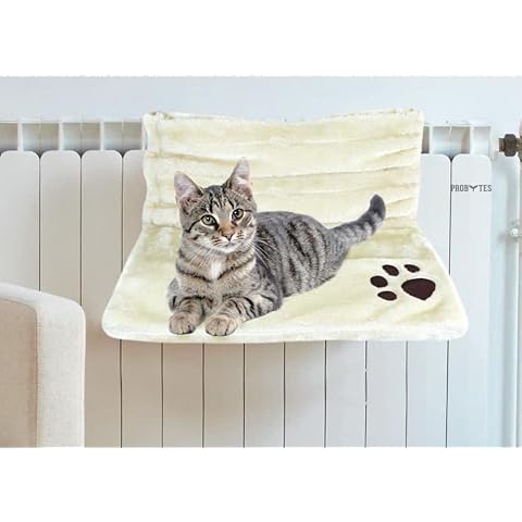 Cat Radiator Bed With a Strong Durable Metal Frame and Confortable Fleece - Suitable for Cats up to 7kgs , 9 - 12cm - Ideal for Pets (Crean White) Cover