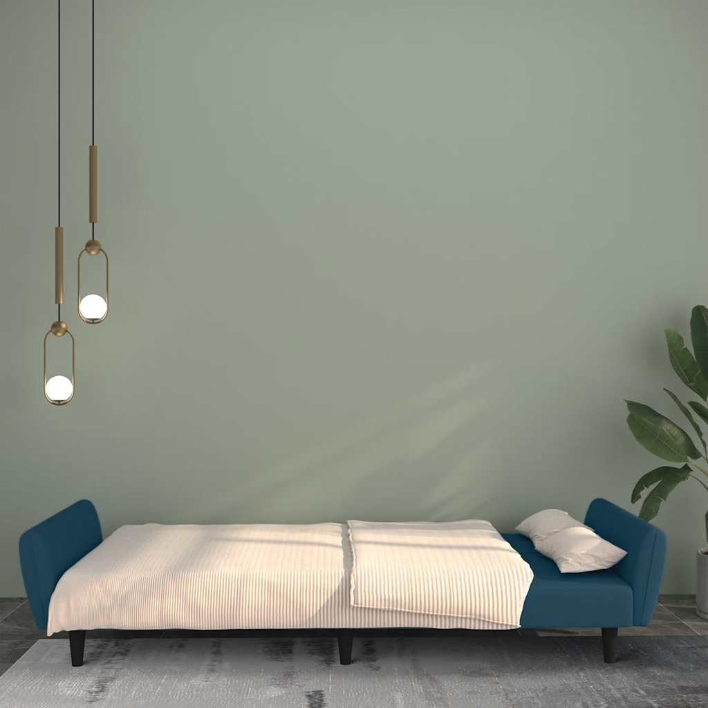 Sofá cama de 2 plazas terciopelo azul con espacio de almacenamiento y respaldo ajustable para salón, habitación de invitados y espacios pequeños, cómodo asiento con marco de madera resistente