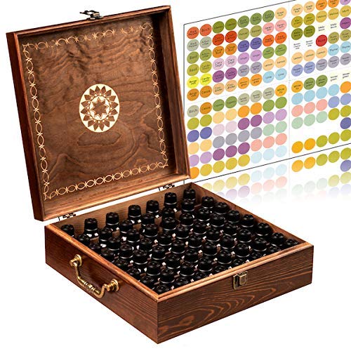 Beautiful Essential Oil Storage Box Organizer 62 Bottle - with 2 Carry Handles - Holds 5-10-15-30ML & 10ml Rollers (Space for 2oz-4oz Bottles) Get A Free 6 Pack of Roller Bottles with Your Box
