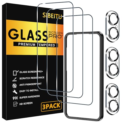 SIBEITU 3 Pack Screen Protector for iPhone 17 with 3 Pack Camera Lens Tempered Glass Protector + Installation Frame 6.3 Inch HD Clear Glass Film 9H Hardness Scratch Resistent Case Friendly