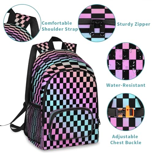 Rainbow Checkerboard Large Capacity Backpack, 18 Inch Multi Pocket Laptop iPad Tablet Backpacks Business Travel Hiking Daypack Casual Rucksack for Women Men Gifts4