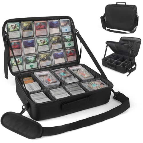 Card Deck Storage Bag for 2000+ Cards,3-Layer MTG Bag Card Storage Box with 10 Customizable Partitions & Adjustable Shoulder Strap,Trading Card Case Fits for MTG,YuGiOh,TCG,Magic,Sports Cards - Black