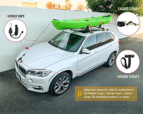 Aa-Racks Jetty Saddle Rack For Kayak Carrier Canoe With Stainless Steel Base, Ratchet Straps, Ratchet Bow And Stern Tie Down Straps & Anchor Straps #TOP4