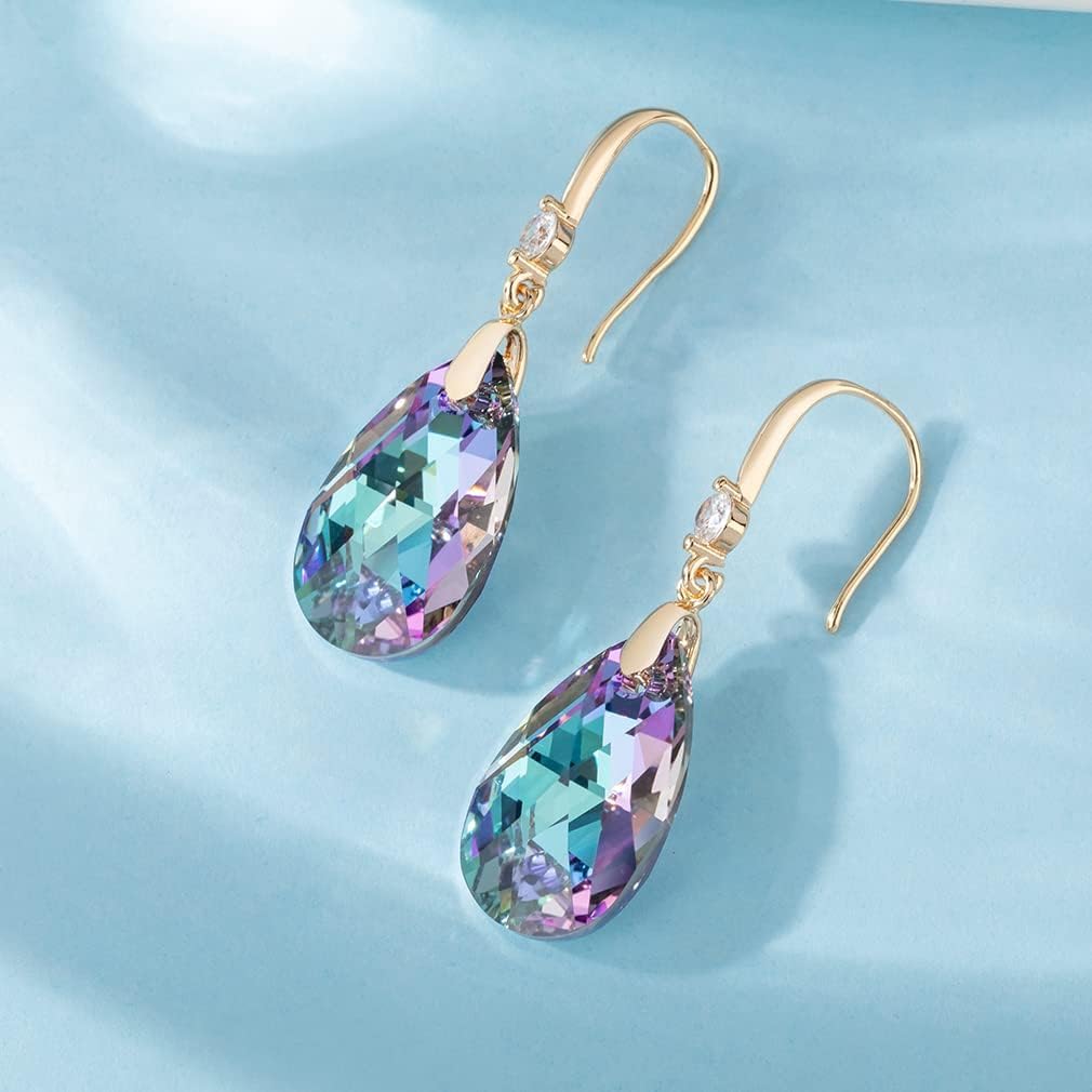 Austrian Crystal Teardrop Dangle Drop Earrings for Women 14K Gold Plated Hook Earring Hypoallergenic Jewelry Gifts for Women Girls - Image 5