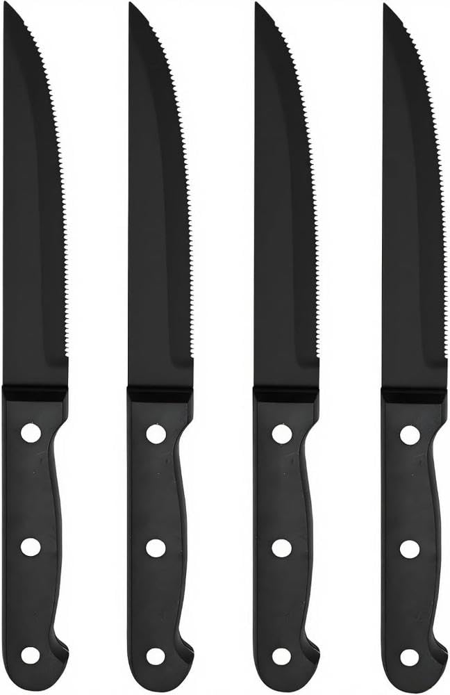 Kitchen Knife Set Piece with Block High Carbon Stainless Steel Built-in Sharpener 4-Piece Steak Knives Set for Dining