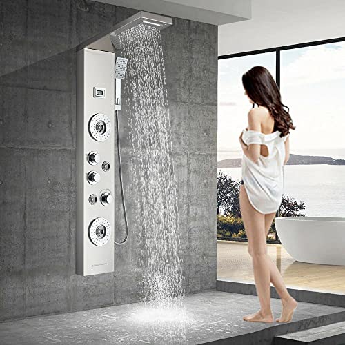 Columna de Ducha Torre Resistente al Agua con Chorro Lluvia y Cascada, 5 Funciones de Masaje, Boquilla de Acero Inoxidable miniatura 2