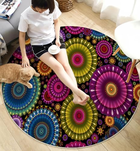Tapis rond antidérapant mandala violet pour sol glissant chambre