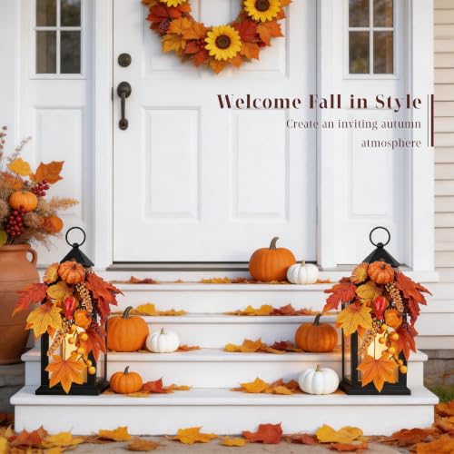 Image of Fall Lanterns Decorative Indoor & Outdoor, 14 inch Harvest Home Decor Lantern