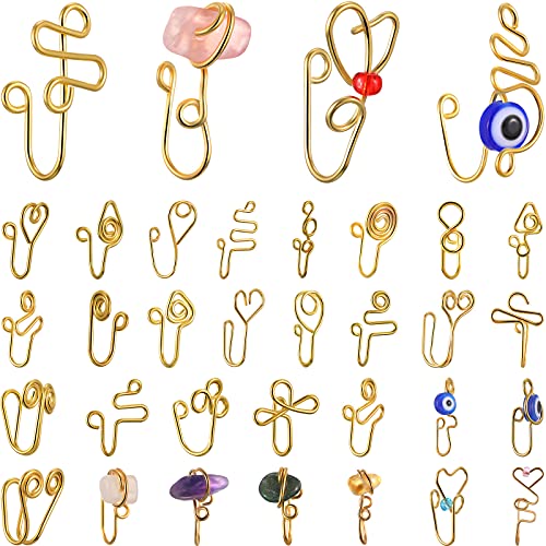Junkin 34 Pieces Nose Cuffs Fake Nose Rings African Nose Cuff Non Piercing Nose Clip Jewelry Evil Eye Nose Ring for Women Men
