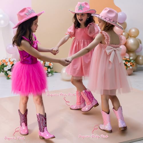 Girls Cowgirl Boots Unisex-Child Mid Calf Glitter Toddler Cowboy Boot Little Big Kids Western Riding Shoes4
