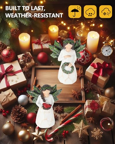 Image of GoGnome Set of 2 Sparkling Christmas Angel Figurines with Glitter Wings and Festive Accents - 5.1'' Ornaments Perfect for Holiday Decor Christmas Decorations (Xmas Angels)