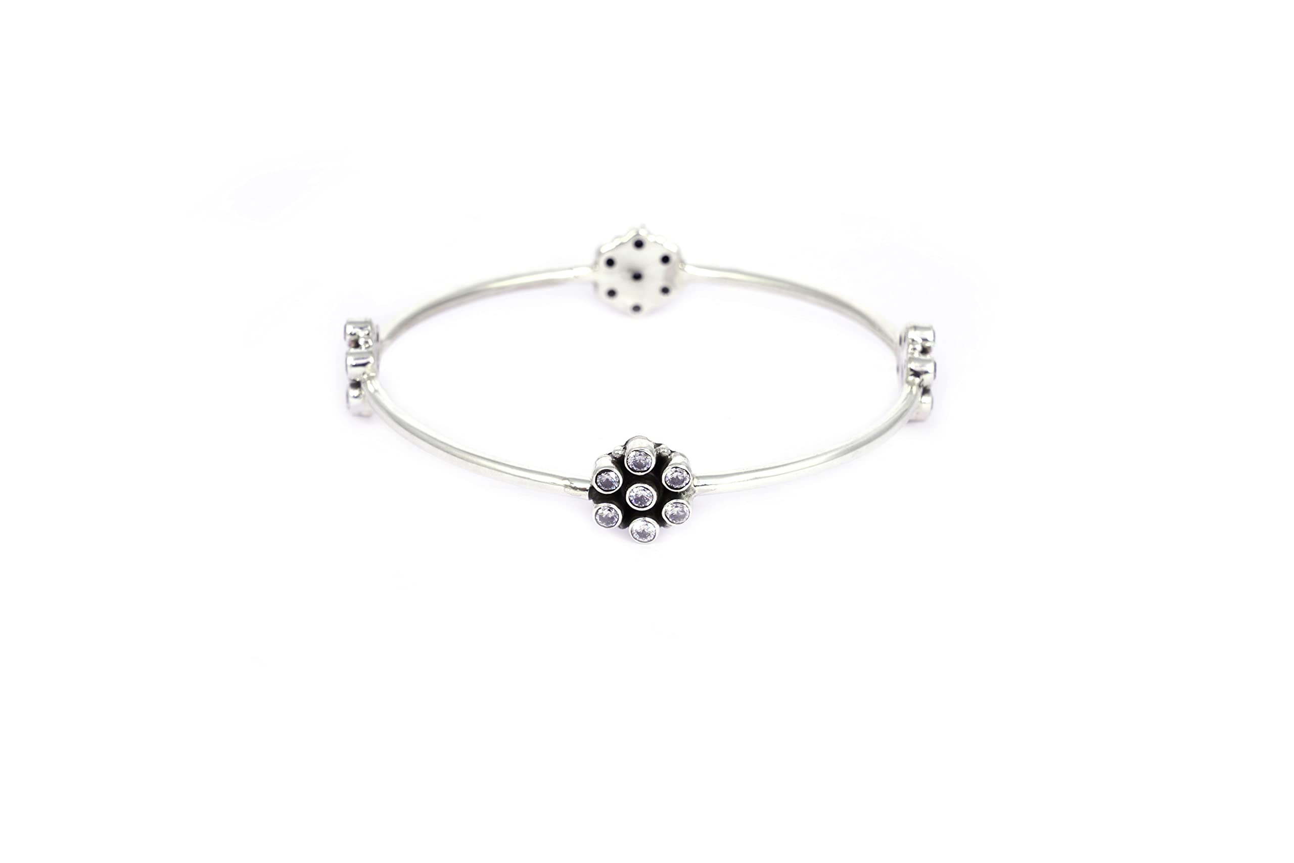 Shyle 925 Sterling Silver Zircon Bangle/Bracelet, Essence Fine Bangle,Well Stamped with 925,Traditional Silver Hand Kada, Handcrafted Silver Oxidized Bangle/Bracelet, Womens Chudi (210) (B0BM9MK5B9) Amazon Price History, Amazon Price Tracker