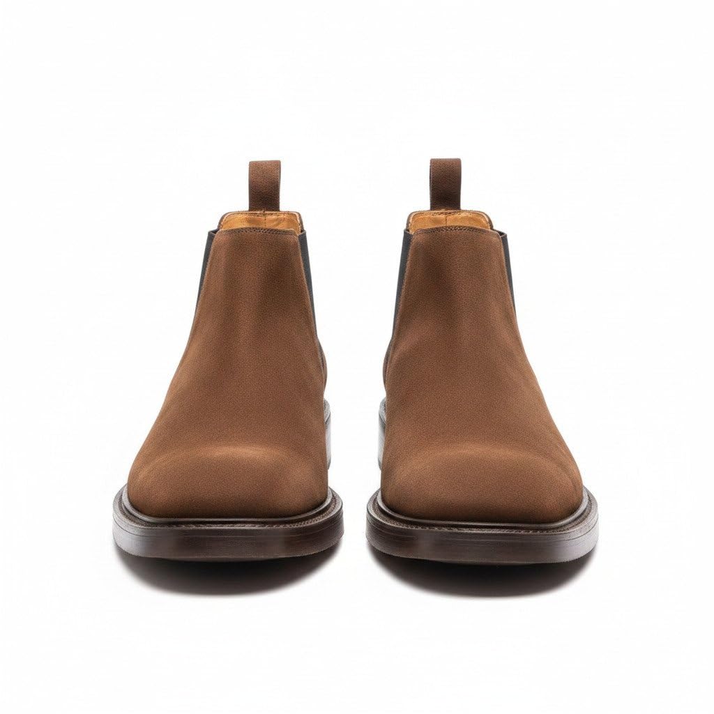costoso italiano Men’s Brown Suede Chelsea Boots with Elastic Side Panels-picture-12