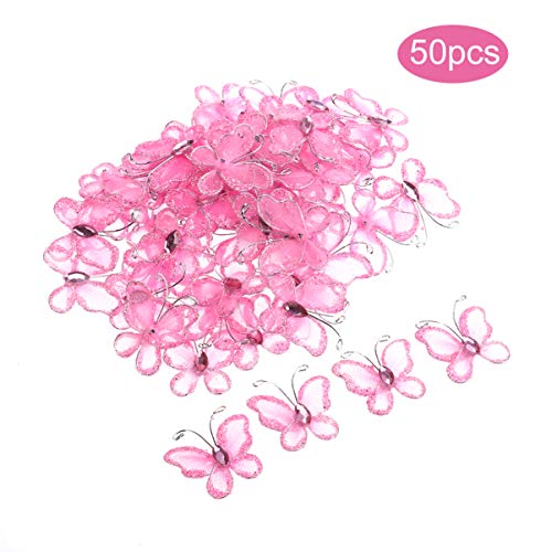 TOYANDONA 50Pcs Pink Mesh Wire Glitter Butterflies 1.18In Wedding Decorations Diy Craft Embellishments for Invitations and Party Favors - Image 2