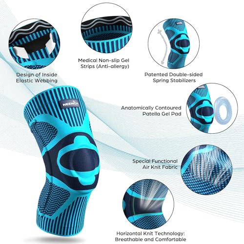 Image of NEENCA Professional Knee Brace, Compression Knee Sleeve With Patella Gel Pad & Side Stabilizers, Knee Support Bandage For Pain Relief, Medical Knee Pad (Light Blue, Xl)