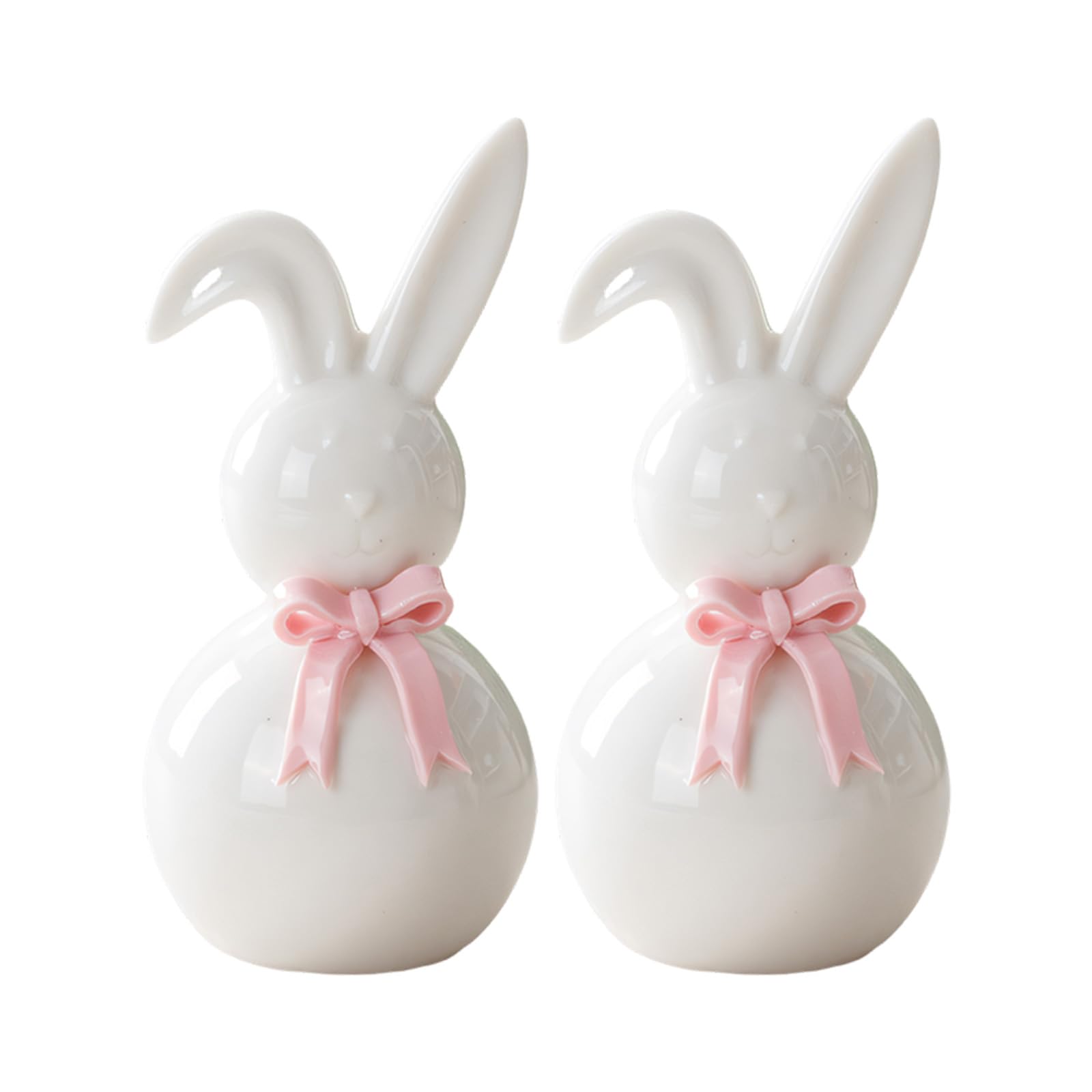 Piceioep 2 Pieces White Ceramic Hare Statues with and Soft Grape Ribbons Easter Decoration White Ceramic Lagomorph