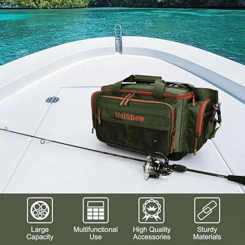 MoiShow Fishing Tackle Box Bag - Fishing Bags for Saltwater or Freshwater (#Green) Fishing Tackle Bags - Padded Shoulder Strap - Tackle Bag for 3600 3700 Tackle Box - Thumbnail 2