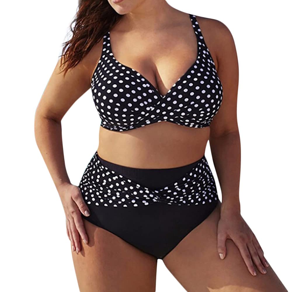 WESBRWESBR Swimsuit Underwear, Summer Women Bikini Plus Size Polka Dot Split Swimsuit Set Two Piece Swimwear Beach Suit Black Wild Bikini (Size : XXX-Large)