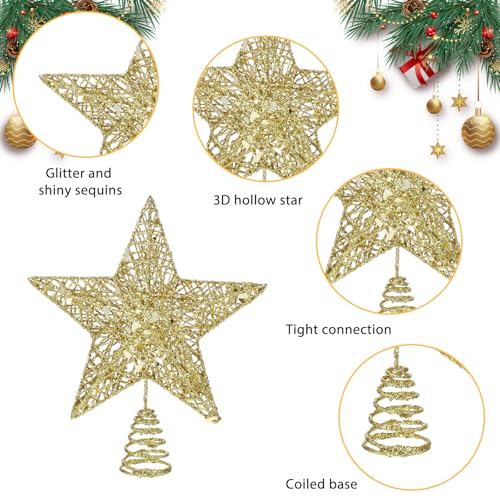 COMNICO Christmas Tree Topper Glittering Gold Hollow Small Star Mini Christmas Tree Decoration 5 Point Star Xmas Treetop Ornaments (20cm/7.9inches) - Image 3