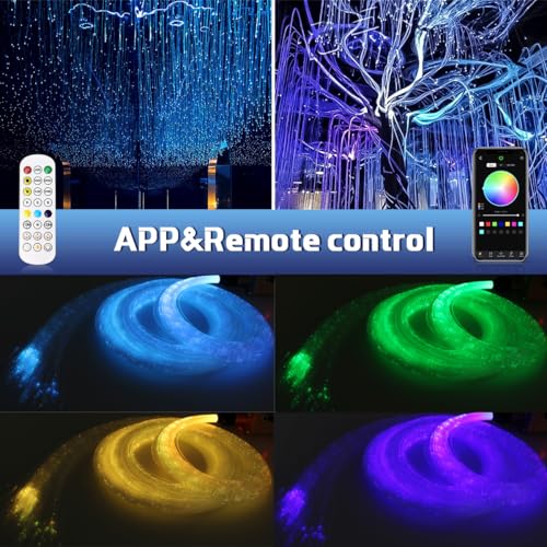 Image of AZIMOM 1600pcs Fiber Optic Hanging Light for Garden Tree Decor Exhibition Indoor Shop Bar Ceiling, 0.03in 8.2ft Flash Point Side Glow Fiber Cable 8Pack Light Source Remote App Control Color Change