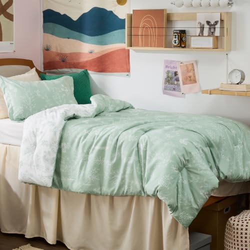 Image of Bedsure Twin /Twin XL Comforter Set- Sage Green Bed Set, 2 Pieces Lightweight Summer Cute Floral Bedding, 1 Soft Reversible Botanical Flowers Comforter and 1 Pillow Sham