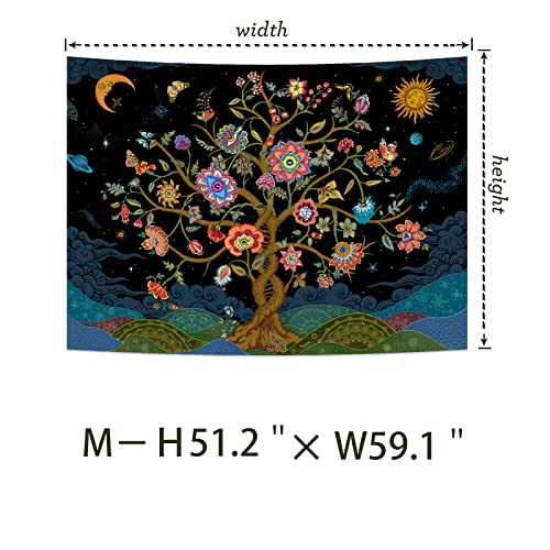 Obsecolors Tree Of Life Tapestry Trippy Sun Moon Tapestry Vintage Floral Tapestry Plants Tapestry Galaxy Space Tapestry Bohemian Aesthetic Tapestries Wall Hanging For Bedroom Living Room #TOP6
